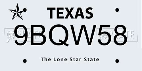 9BQW58 Texas License Plate