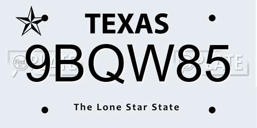 9BQW85 Texas License Plate