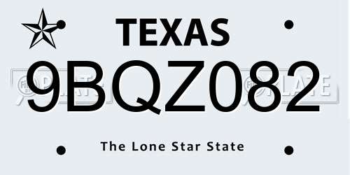 9BQZ082 Texas License Plate