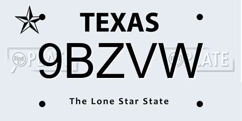 9BZVW Texas License Plate