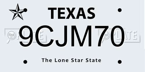 9CJM70 Texas License Plate