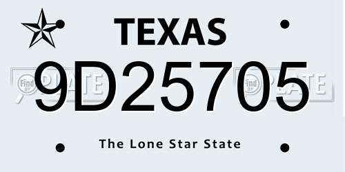 9D25705 Texas License Plate