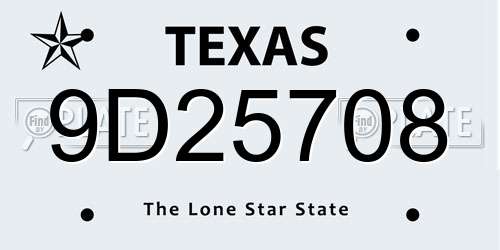 9D25708 Texas License Plate