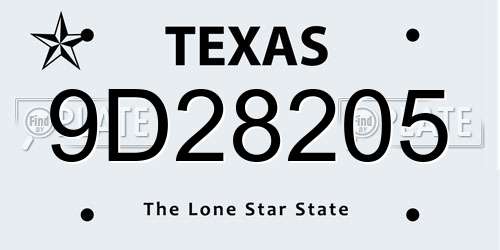 9D28205 Texas License Plate