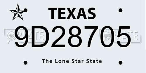9D28705 Texas License Plate
