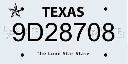 9D28708 Texas License Plate