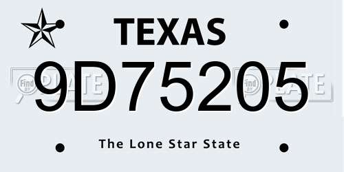 9D75205 Texas License Plate