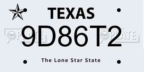 9D86T2 Texas License Plate