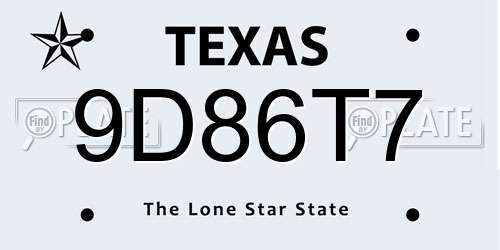 9D86T7 Texas License Plate