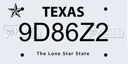 9D86Z2 Texas License Plate
