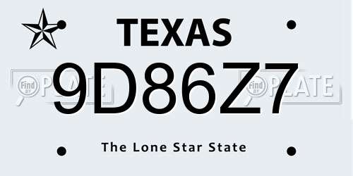 9D86Z7 Texas License Plate