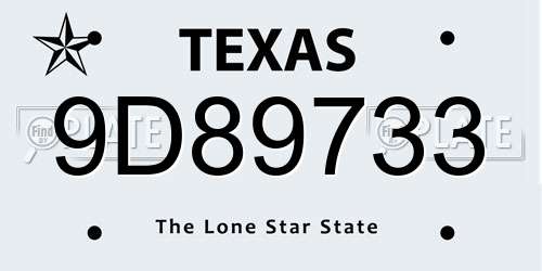 9D89733 Texas License Plate