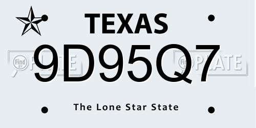 9D95Q7 Texas License Plate