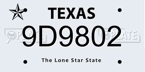 9D9802 Texas License Plate