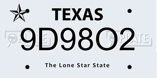 9D98O2 Texas License Plate