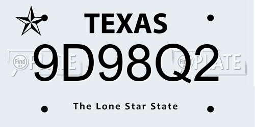 9D98Q2 Texas License Plate
