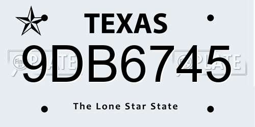 9DB6745 Texas License Plate