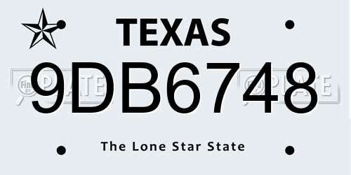 9DB6748 Texas License Plate
