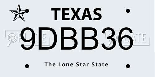 9DBB36 Texas License Plate