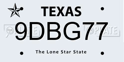 9DBG77 Texas License Plate