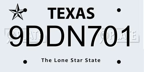 9DDN701 Texas License Plate