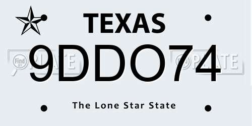 9DDO74 Texas License Plate