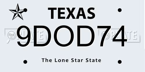 9DOD74 Texas License Plate