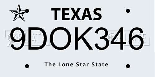 9DOK346 Texas License Plate