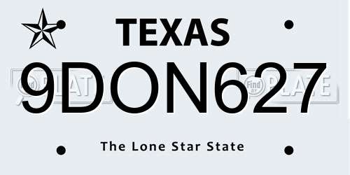 9DON627 Texas License Plate
