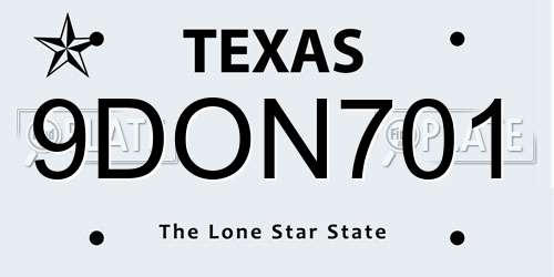 9DON701 Texas License Plate