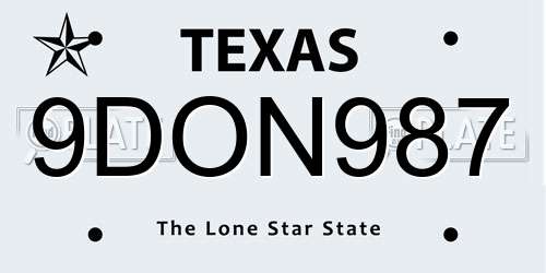 9DON987 Texas License Plate