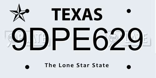 9DPE629 Texas License Plate