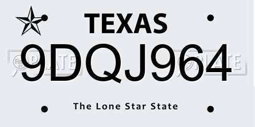 9DQJ964 Texas License Plate