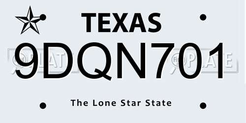 9DQN701 Texas License Plate