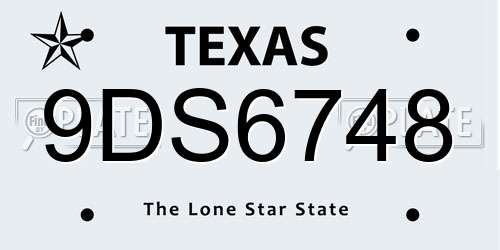 9DS6748 Texas License Plate