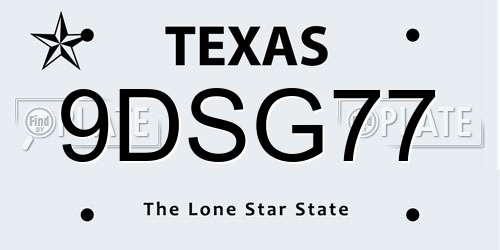 9DSG77 Texas License Plate