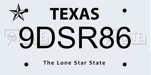9DSR86 Texas License Plate