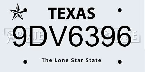 9DV6396 Texas License Plate