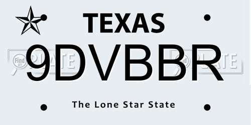 9DVBBR Texas License Plate