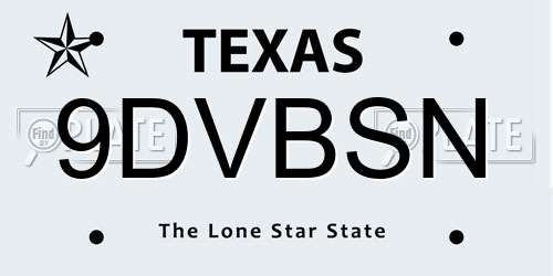 9DVBSN Texas License Plate