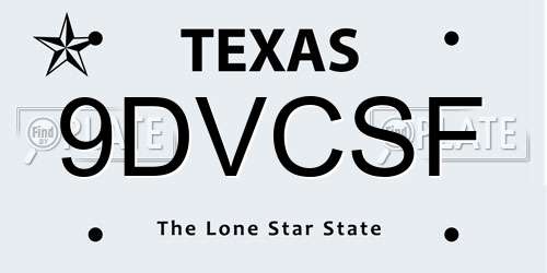 9DVCSF Texas License Plate