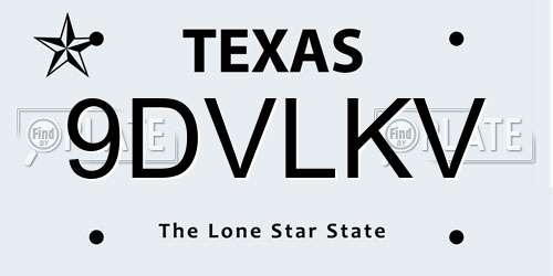 9DVLKV Texas License Plate