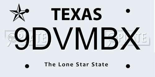9DVMBX Texas License Plate