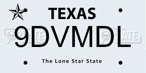 9DVMDL Texas License Plate