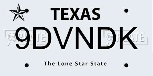 9DVNDK Texas License Plate