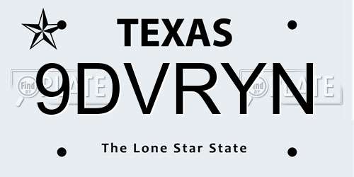 9DVRYN Texas License Plate