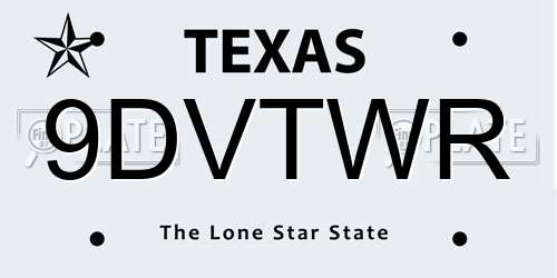 9DVTWR Texas License Plate