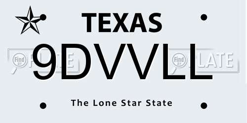 9DVVLL Texas License Plate