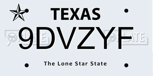 9DVZYF Texas License Plate