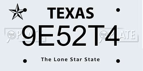 9E52T4 Texas License Plate